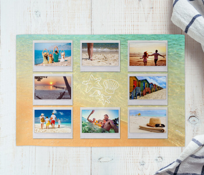 Tischset mit Fotocollage - Beispiel, wie die Fotos vom Druckwunder angeordnet werden können.